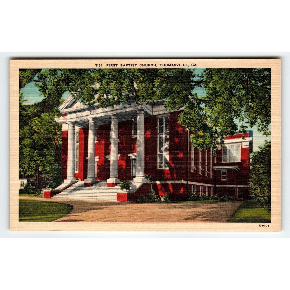 Vintage Linen Postcard First Baptist Church Thomasville GA 1940s